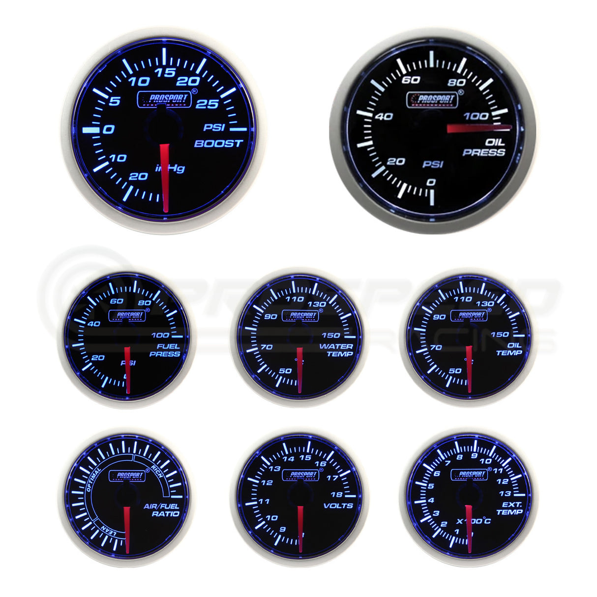 Prosport 52mm BF Series Performance Gauge Range - Blue/White 216BFWBEBOSM 216BFWBOPSM 216BFWBOTSM 21