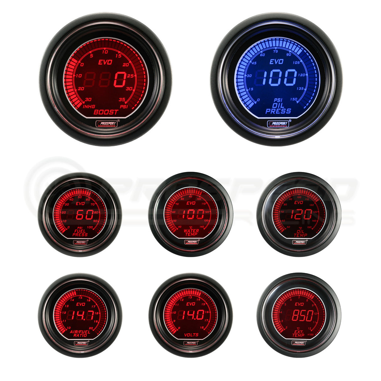 Prosport 52mm Evo Series Performance Gauge Range - Red/Blue 216EVO | Pro Speed Racing