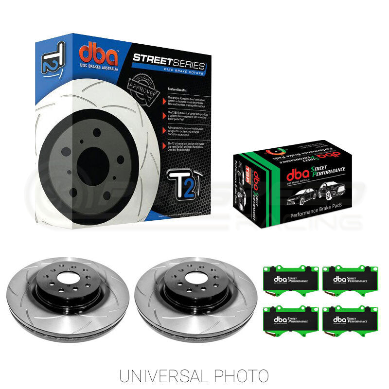 DBA T2 Slotted Front Rotors with DBA Street Performance Pads - Subaru WRX 99-07 | Pro Speed 