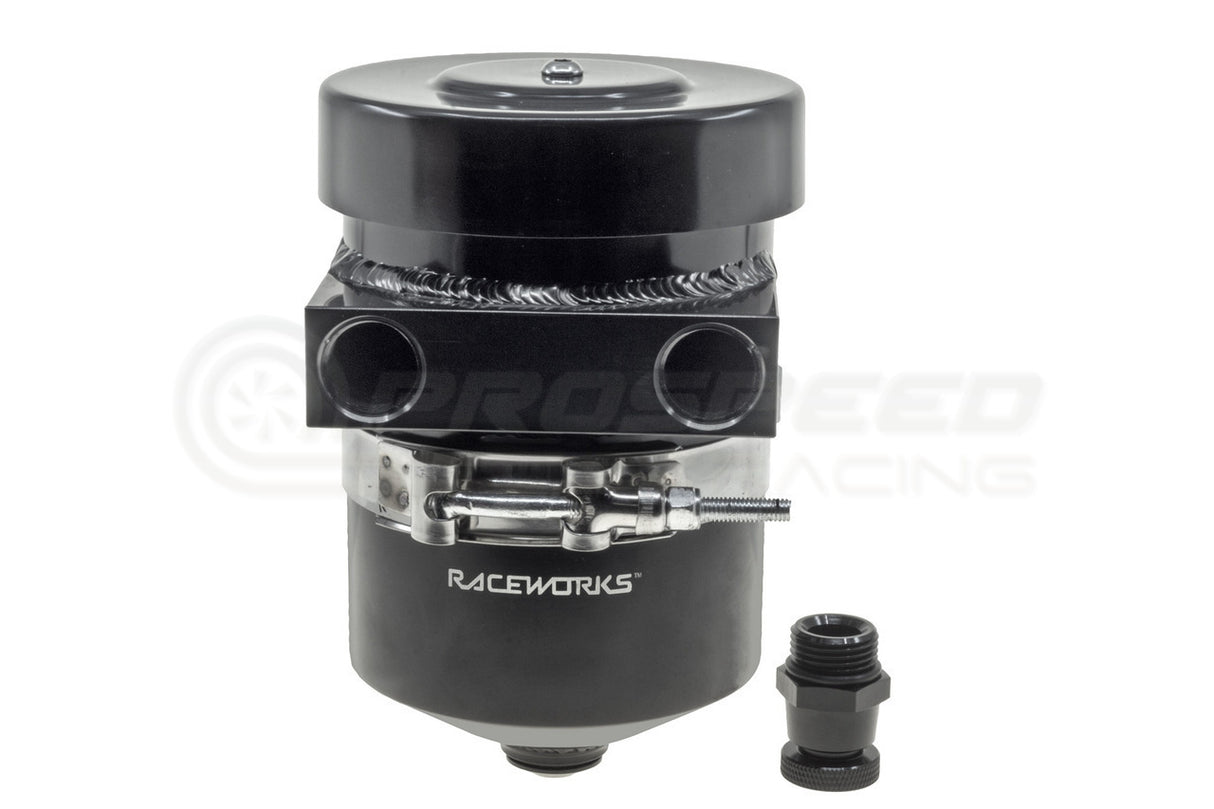 Raceworks Internal Breather Aluminium Catch Can Straight-Ports With Drain Tap Black - 1L ALY-134BK